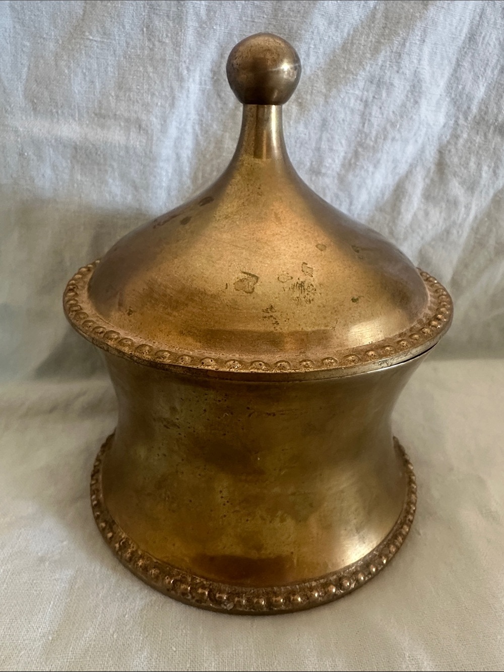 Vintage Brass Trinket Cigarette Jar with Beaded Trim MCM